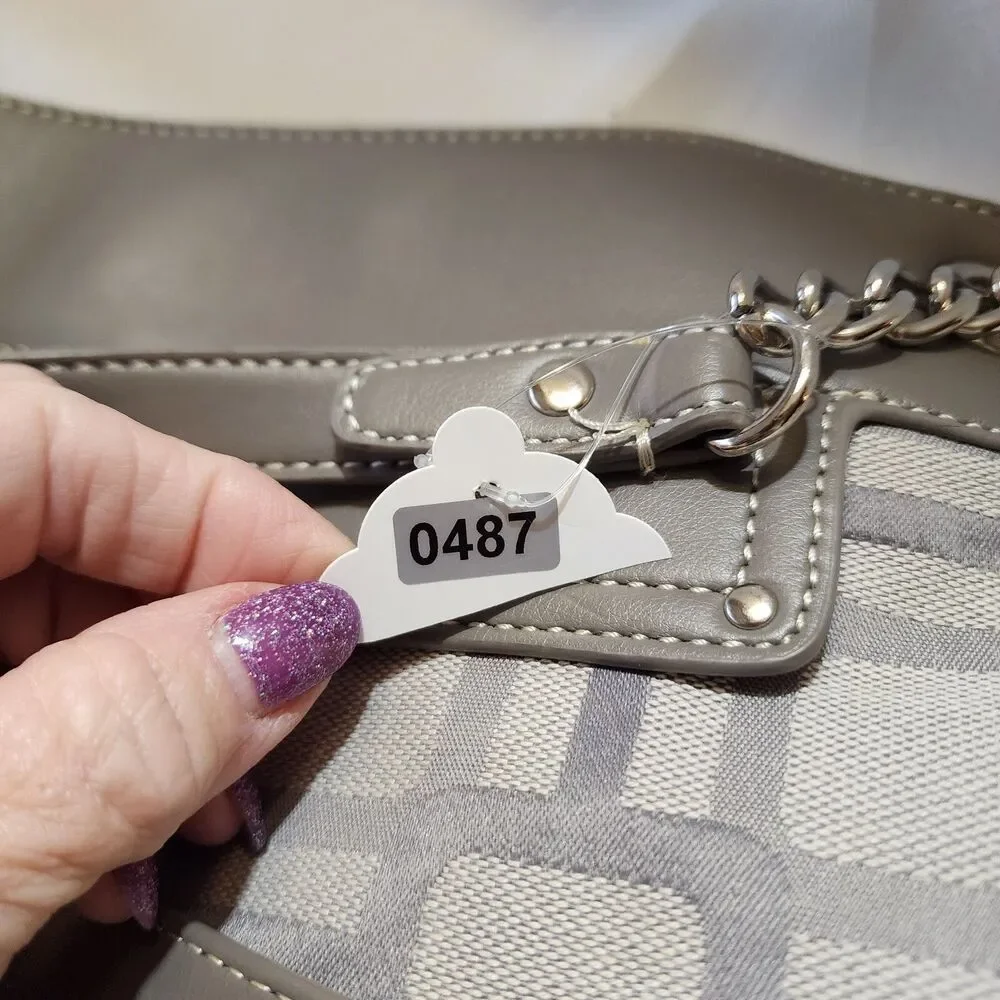Nine West Purse Shoulder Bag Tote Geometric Blocks Platinum Gray Neutral Roomy